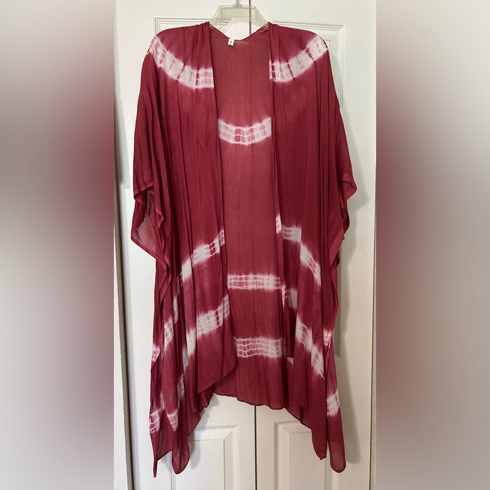 Red Tie-Dye Kimono Cardigan